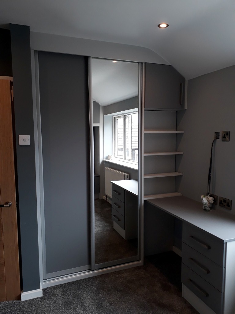 Slate grey door with mirror dove grey matching units